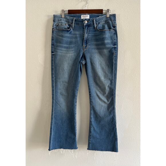 Frame Le’ Crop Mini Boot Stretch Distressed Raw Hem Medium Wash Women’s size 31 - Picture 4 of 14